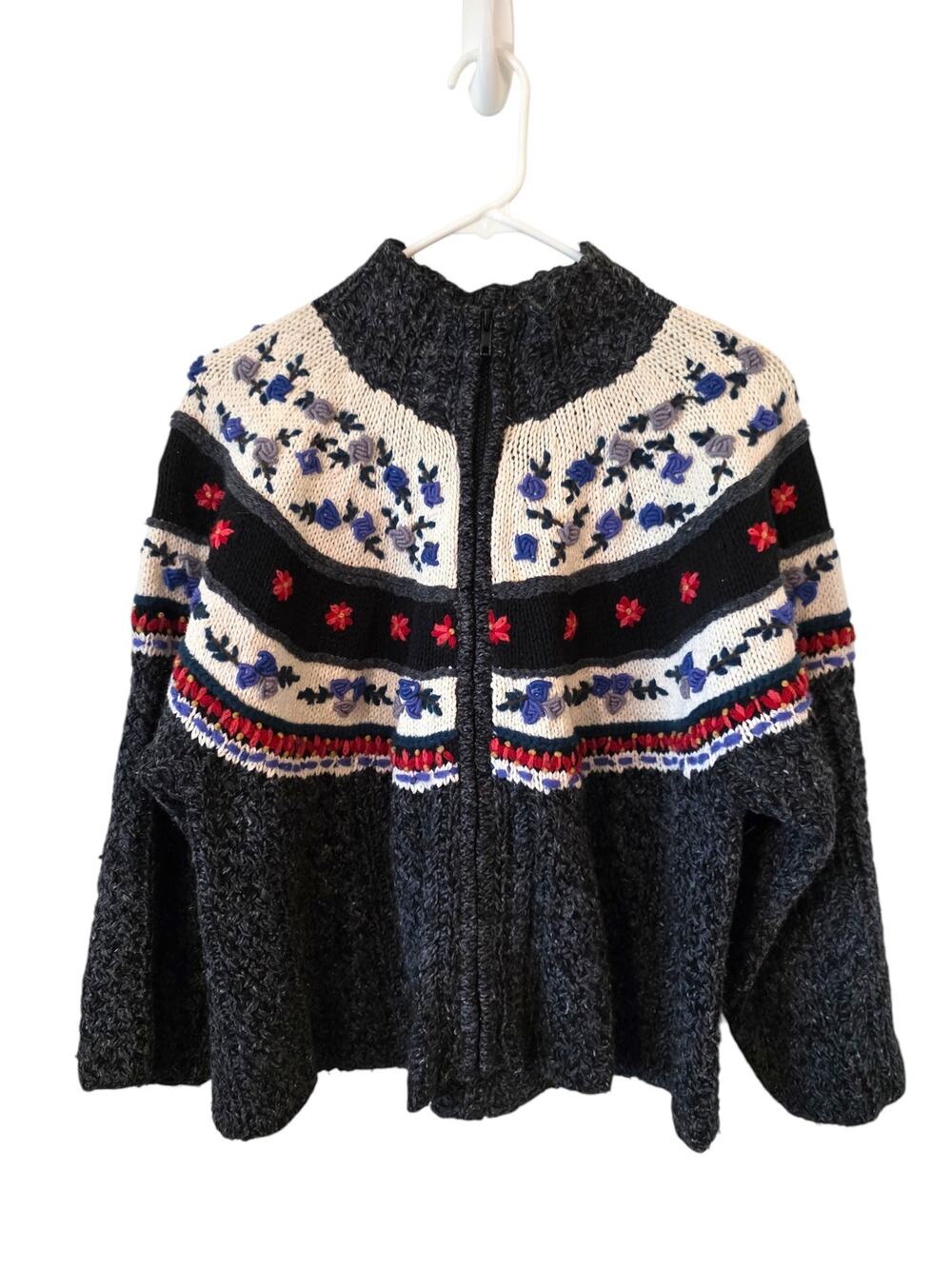 Vintage Jennifer Reed Womens Hand Knitted Floral Print Full Zip Cardigan Sweater